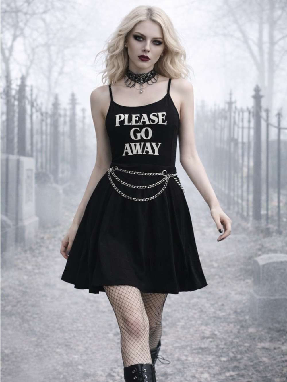 Rare Goth Punk Killstar 'Please Go Away' Spaghetti Strap Mini Dress